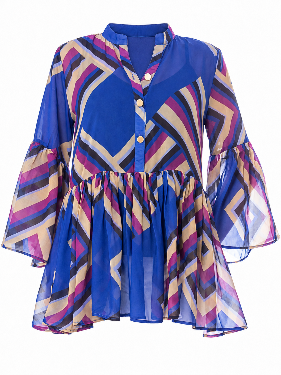 CAMICIA CHIFFON STAMPA GEOMETRIC  - BLU-VIOLA